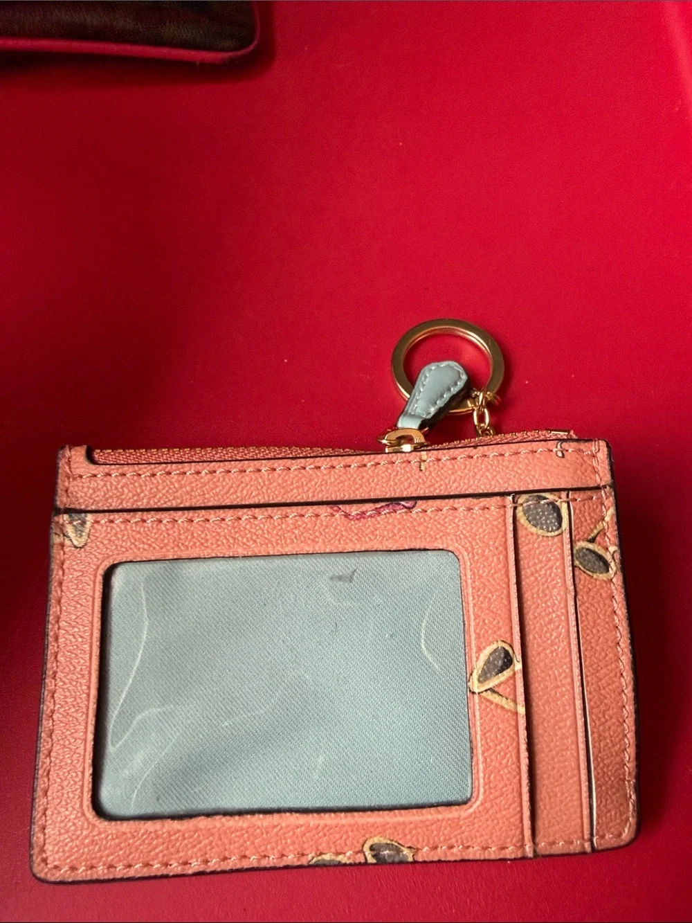 Coach Coral Sunglasses Print Leather Card Case with Key Ring